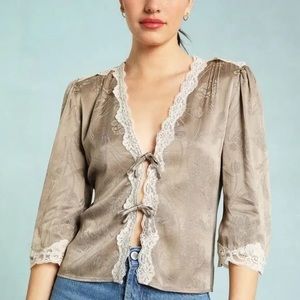 Rouje Aldo Lace Trim Tie Blouse size EU 40